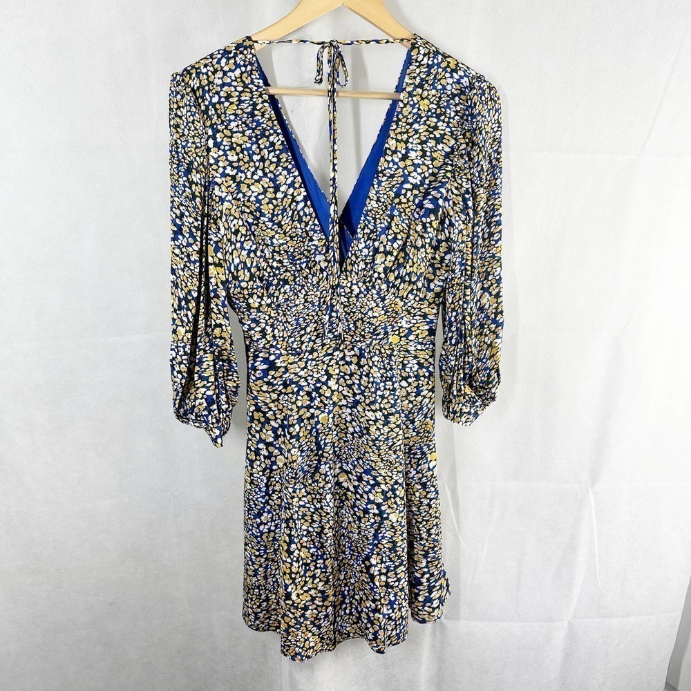 Reiss Daisy Puff Sleeve Mini Dress Size XS Blue Yellow